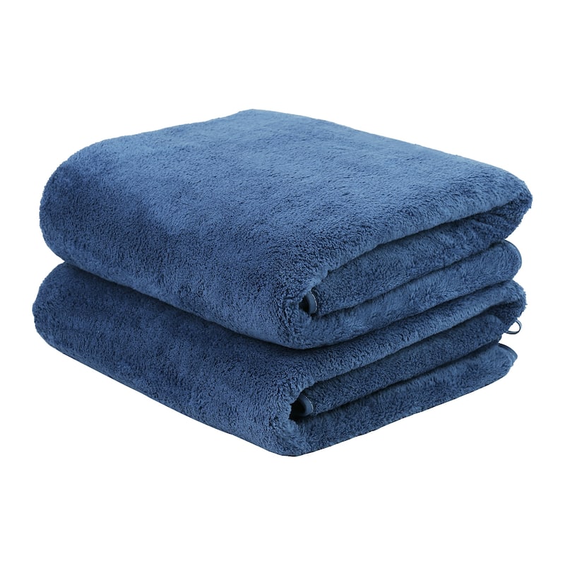 2 Pack Coral Fleece Towel Set Hotel SPA Bath Towels - Dark Blue