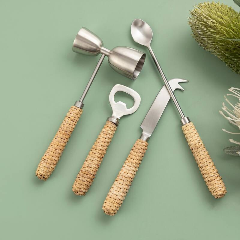 Set of 4 Stainless Steel w/Wood Handle Bar Set