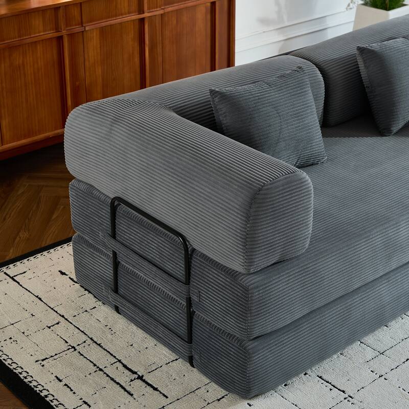 Convertible Sleeper Sofa Bed with Pillow, Corduroy Folding Mattress Couch with Fixed-Shape Frame, Floor Lounge Loveseat Sofa