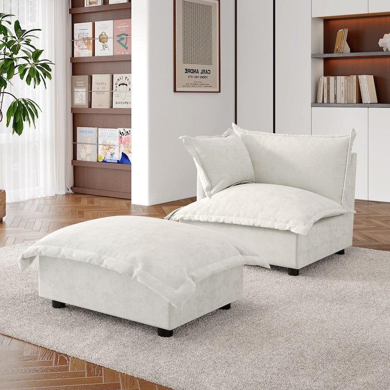 Double Layer Cushion Comfy Cloud Modular Sectional Sofa Set - Corner Sofa+Ottoman-Beige - Left Facing