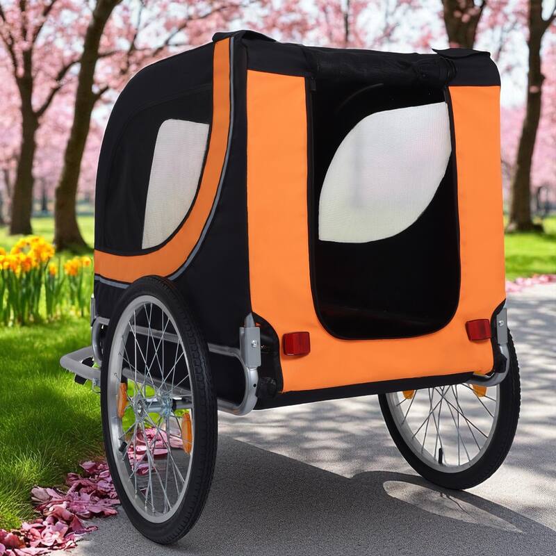 Folding Dog Bike Trailer 66LB Capacity - All-Terrain Pet Carrier with Steel Frame, Rain Cover & Mesh Windows