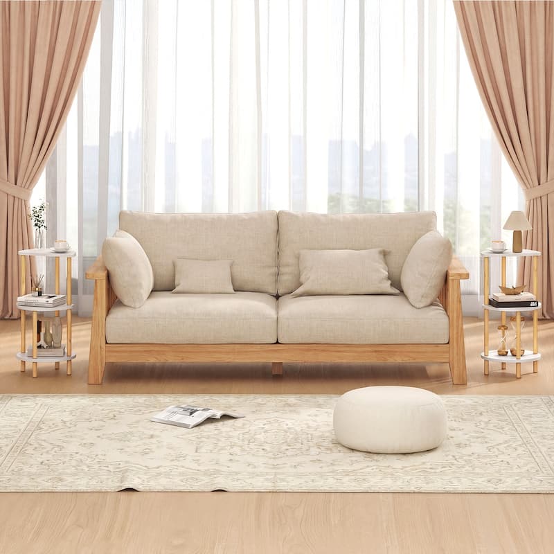 Gymax 24'' Round Side Table Set of 2 w/Storage Shelves Bamboo