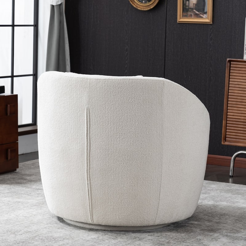 Round Barrel Accent Chair Modern Fabric Swivel Boucle Armchair