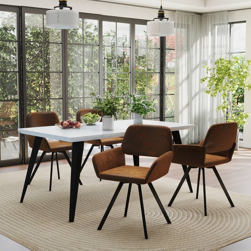Homy Casa 5-Piece Dining Set with Rectangular Table and Upholstered Swivel Armchairs