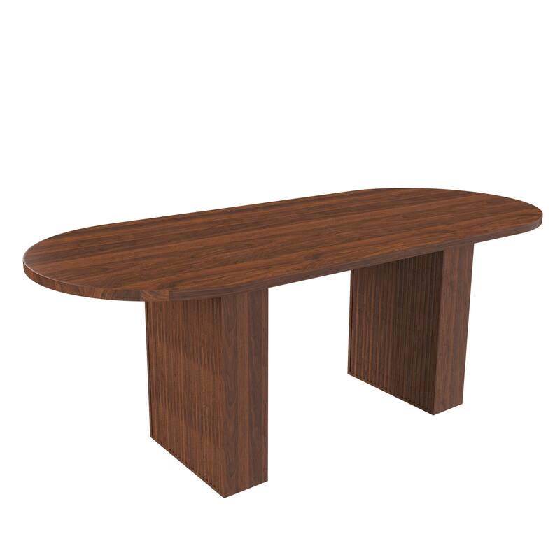 Oval Dining Table for 6, Kitchen Table with Wood Tabletop, Waterproof Meeting Table Home Office Table - Walnut