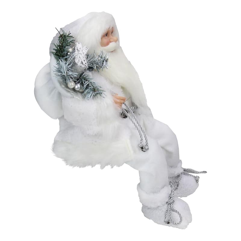 16" White Frost Sitting Santa Claus Christmas Figure with Lantern