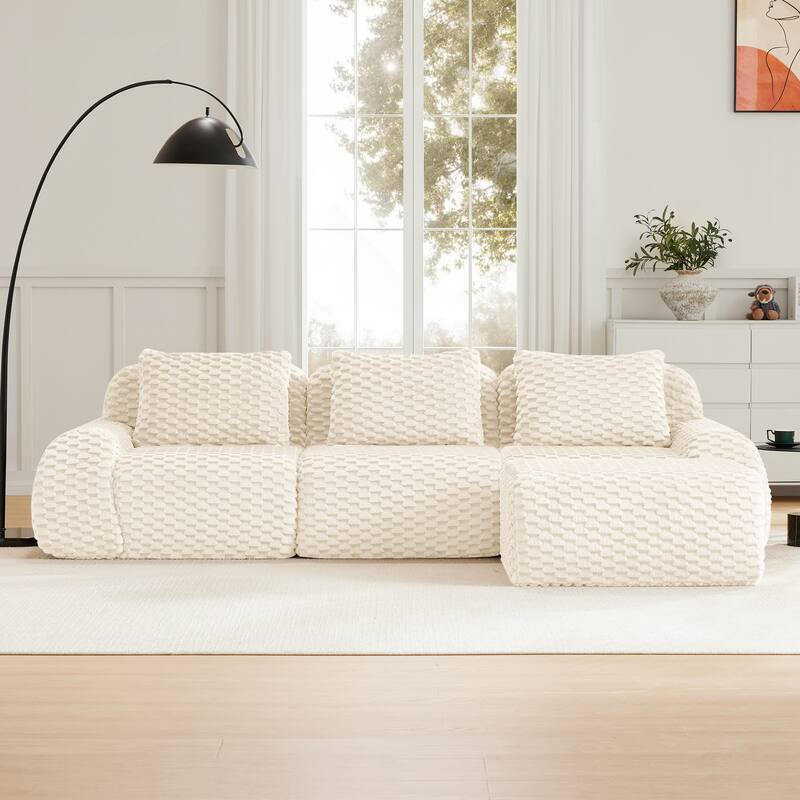 Flannelette Boneless Sectional Couch Sofa Set with Ottoman for Living Room