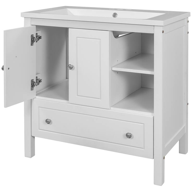 30" Bathroom Vanity with Sink Storage Cabinet and Drawers - White