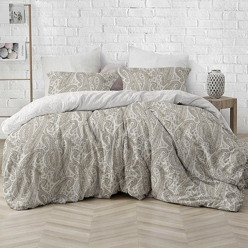 Delara GOTS Certified 100% Organic Cotton Damask Reversible Print Duvet Cover and Sham Set of 2