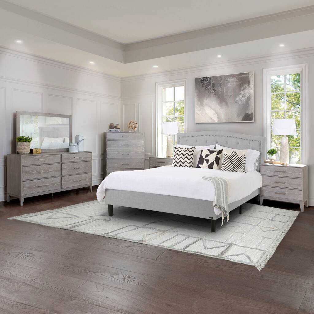 Abbyson Palmera 6 Piece Queen Bedroom Set with Grey Upholstered Bed