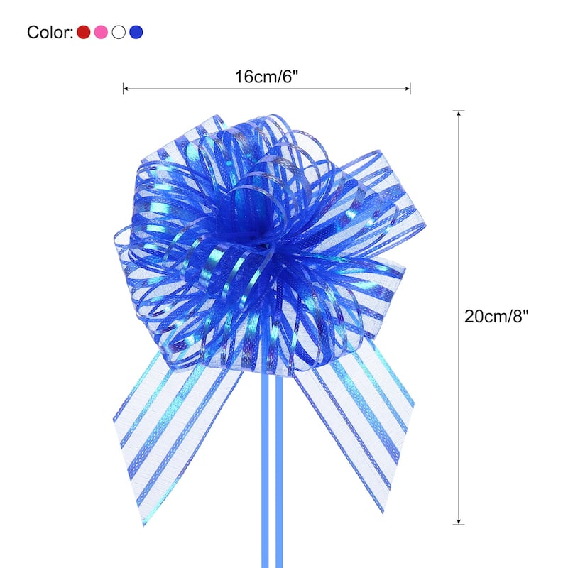 20pcs Large Organza Pull Bow Metallic Chiffon Gift Wrapping Bows - Blue, Pink, Red, White - 6 inch
