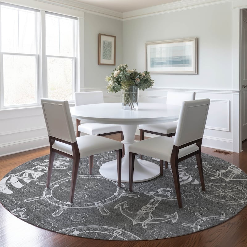 Premium Washable Super Soft Coastal Lighthouse Mayfield Rug - Gray - 8' x 8' - Round