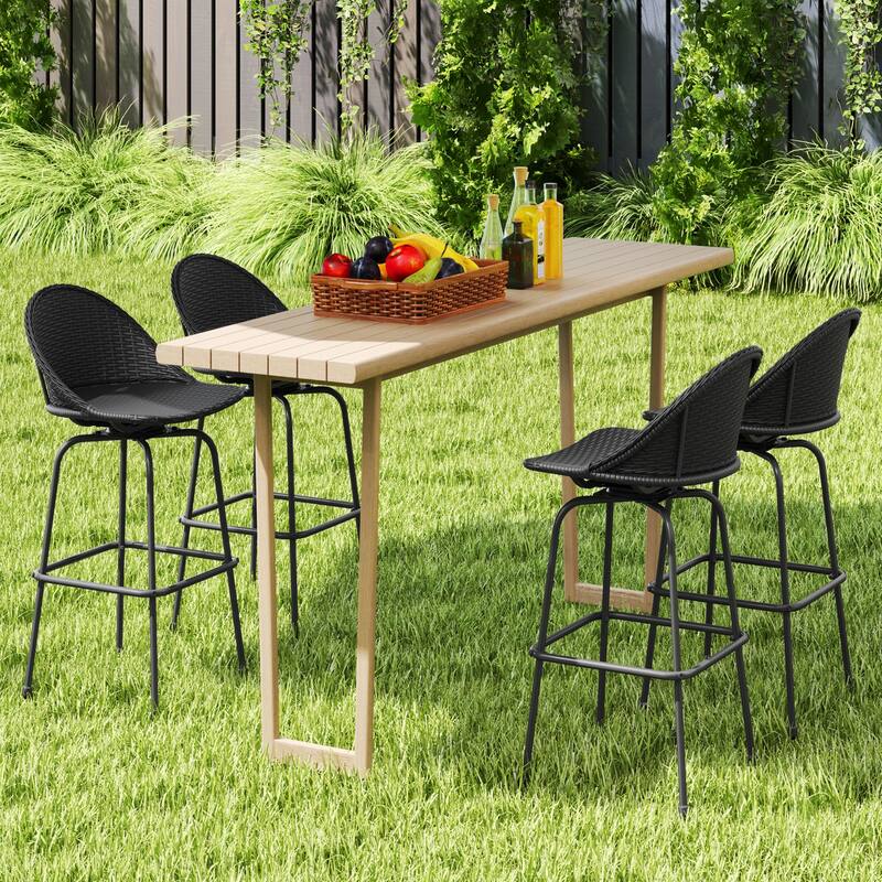 Gymax Rattan Swivel Barstools Set of 2 w/ Curved Back & Heavy-Duty