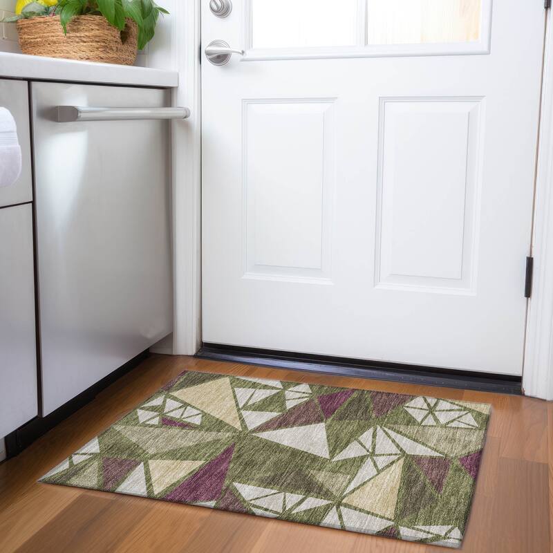 Premium Washable Super Soft Contemporary Mosaic Mayfield Rug - Olive - 1'8" x 2'6"