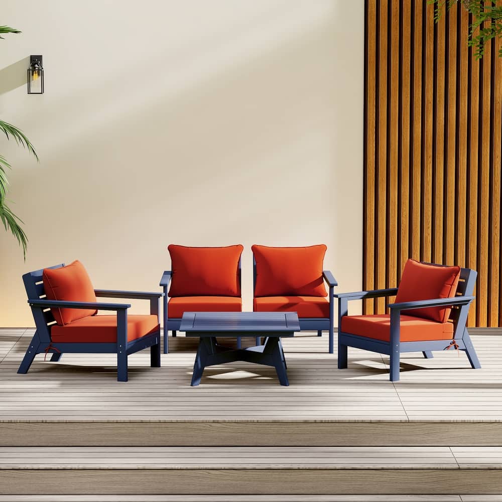 Birchwood All Weather HDPE Outdoor Patio Navy Blue Deep Seating Conversation Set (5-Piece Set)