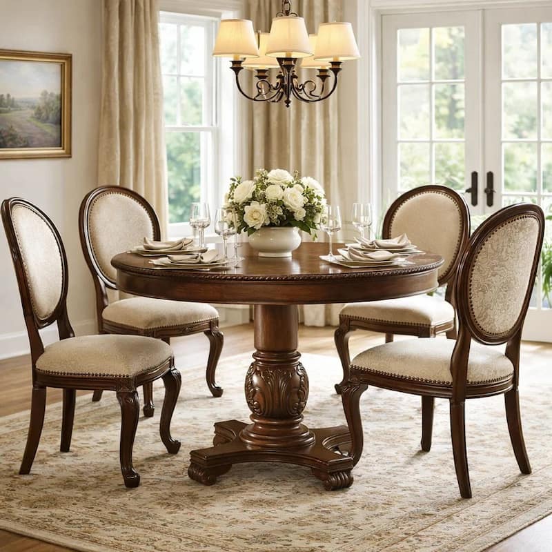 Loki 48 Inch Round Counter Table, Cherry Brown Wood, Molded Trim Design