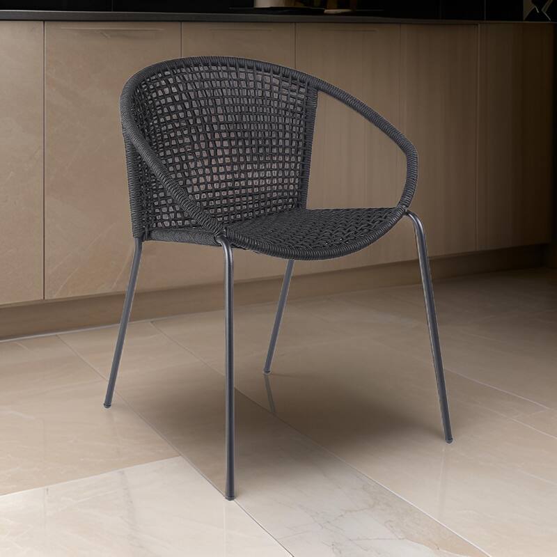 Dining Chair with Interwoven Geometric Seat and Back, Set of 2, Black