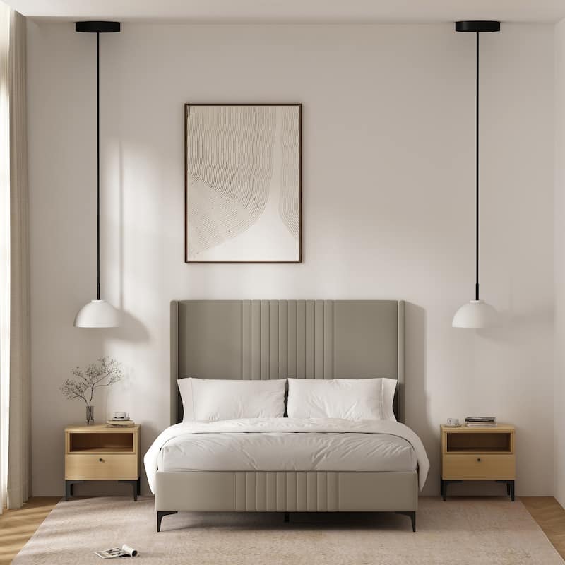 Manhattan Comfort Modern Amara 1 Drawer Metal Leg Nightstand Set of 2 - Natural Oak