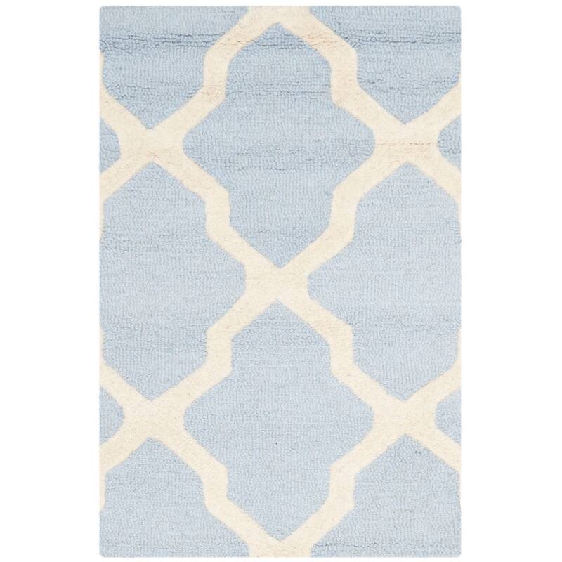 SAFAVIEH Handmade Cambridge Eirny Moroccan Trellis Wool Rug - 2' x 3' - Light Blue/Ivory