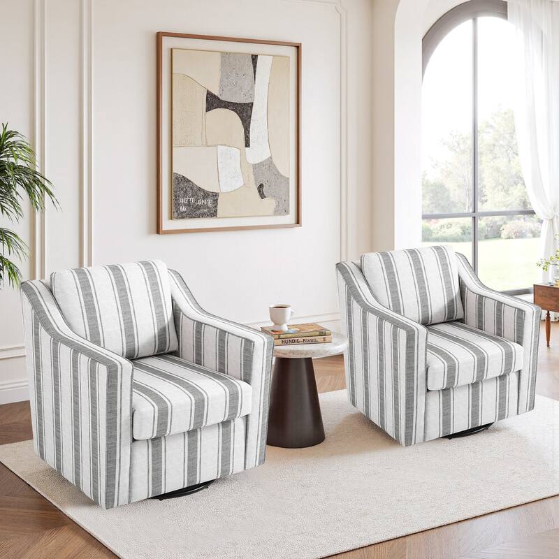 Chenille/Leather Swivel Barrel Chair(Set of 2) Modern Club Chair by UIXE