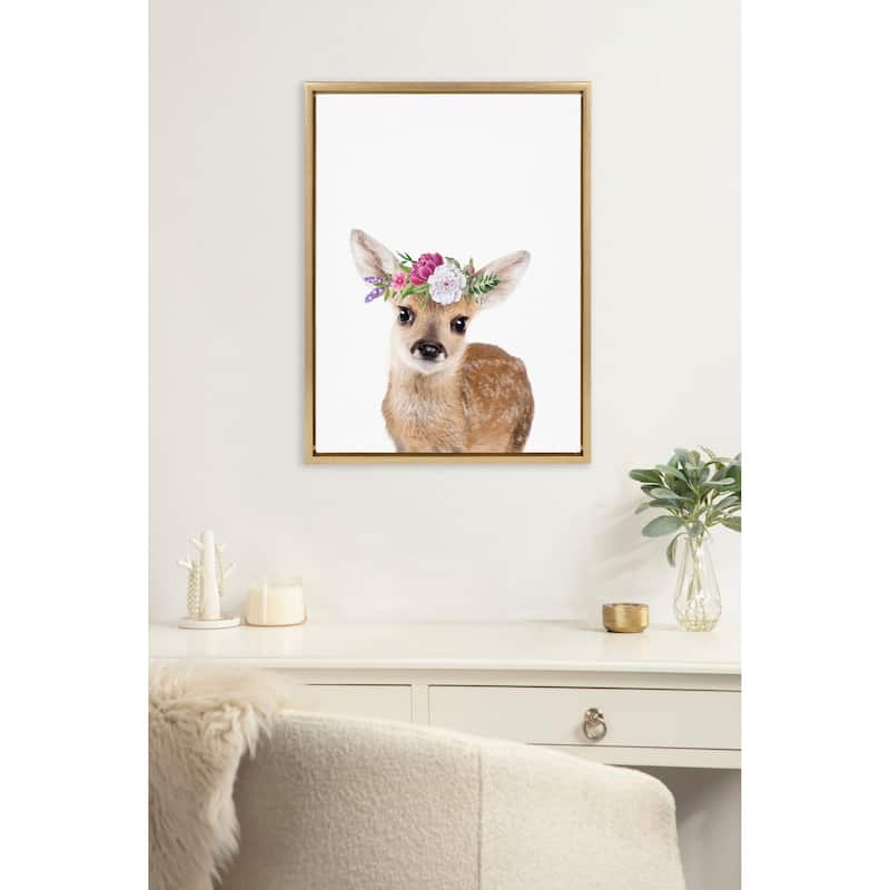 Kate and Laurel Sylvie Flower Crown Fawn Framed Canvas by Amy Peterson