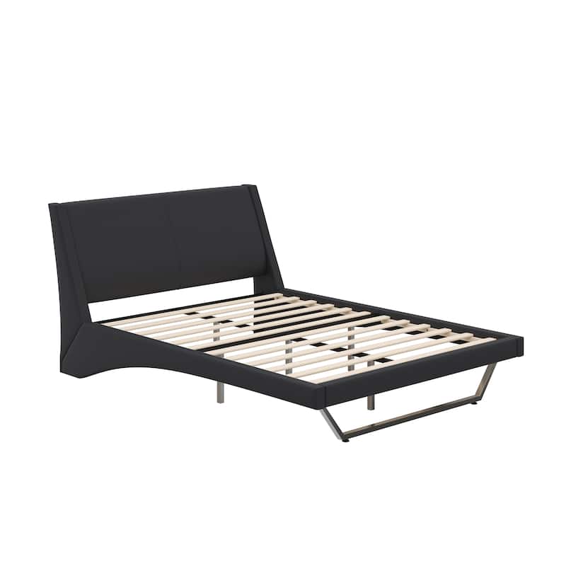 Christopher Knight Home - Persephone PU Leather Bed Frame with Wave-Like Curve Design and Trapezoidal-Shaped Leg