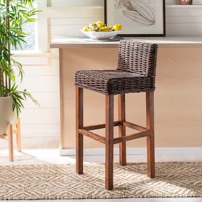 SAFAVIEH Tana -30 Inch Thomas Indoor Wicker Brown Bar Stool - 17.7" x 17.7" x 37.4" - 18Wx18Dx37H