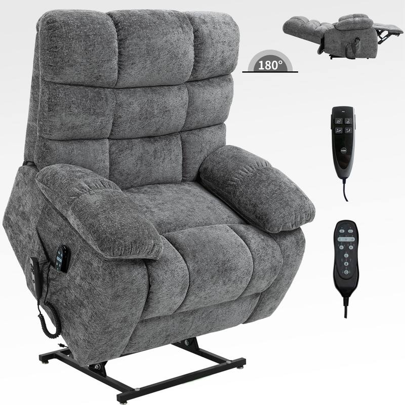 Oversized Dual Motors Infinite Position Power Lift Recliner with 8 Point Massage and Lumbar Heating, Power Remote
