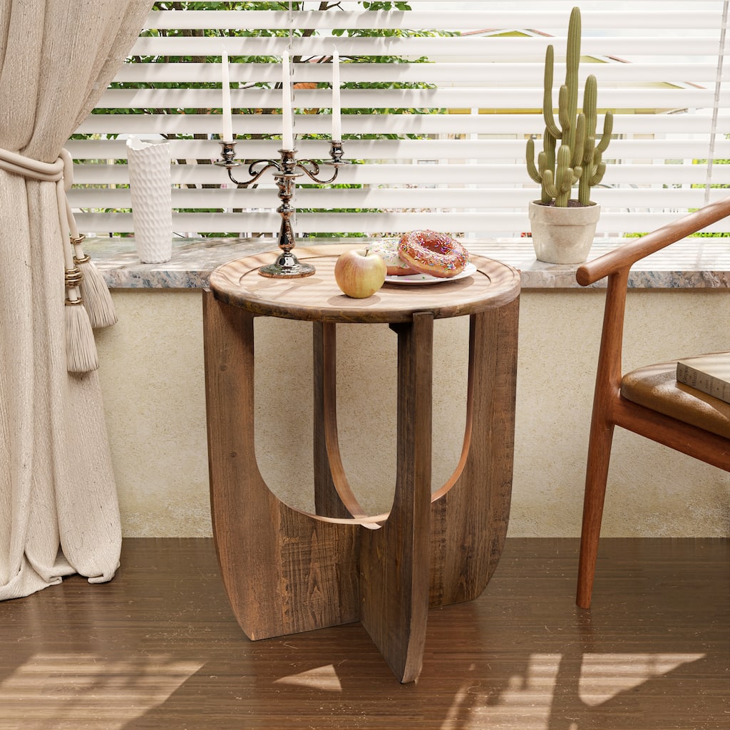 COZAYH Rustic Farmhouse End Table, French Country Accent Side Table for Living Room, Small Spaces, Modern, Round
