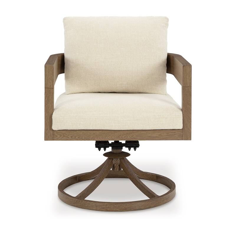 Baily Outdoor Swivel Chair Set of 2, Brown Metal, Cream White Fabric