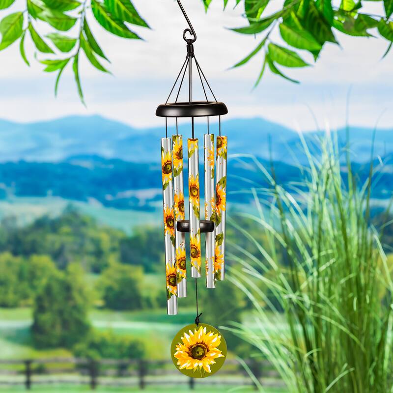 27 in. Printed Hand Tuned Metal Wind Chime, Sunflower