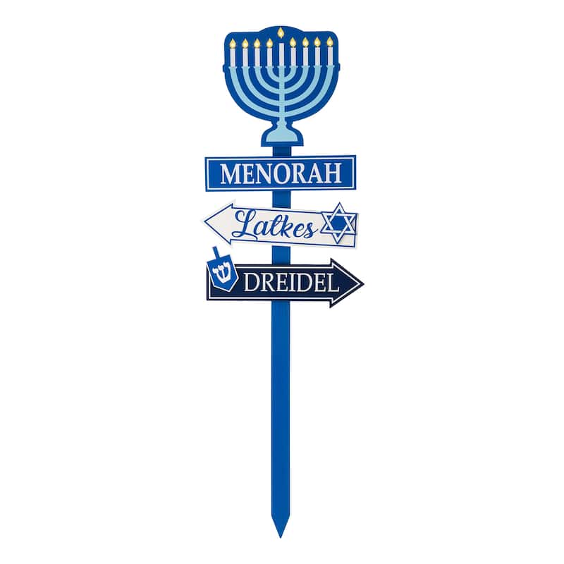 Glitzhome 42"H Wooden HANUKKAH Yardstke with Lights - Blue