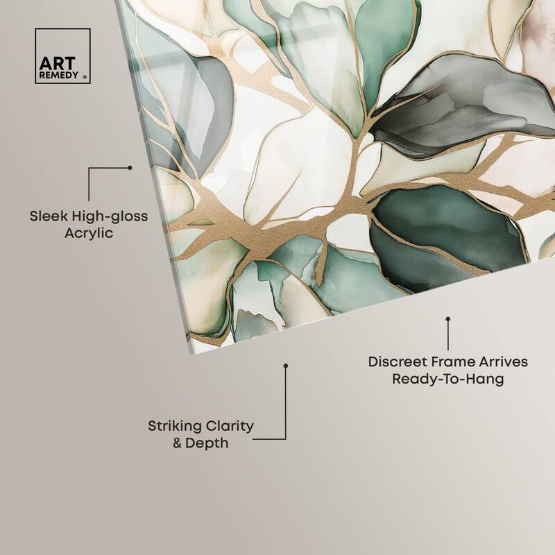 Golden Veined Leaves II Acrylic by Art Remedy, Ready to Hang