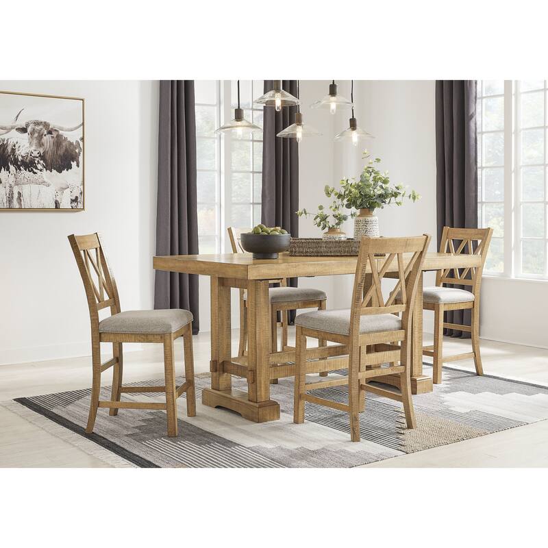Signature Design by Ashley Havonplane Gray/Brown Counter Height Dining Table and 4 Bar stools - 42" W x 108" D x 36" H - Gray/Brown