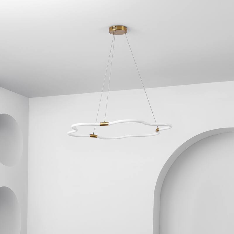 Vara 31.5" Contemporary Minimalist Metal/Acrylic Adjustable Dimmable Cloud Integrated LED Chandelier, by JONATHAN Y