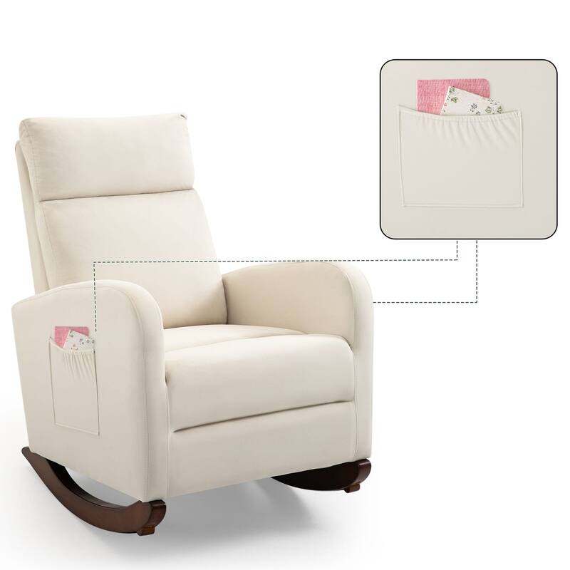 Mid Century Velvet Nursery Rocking Chairs, Upholstered High Back Glider Armchairs for Living Room