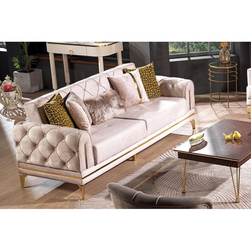 Lincove Velvet Upholstered Sofa - Durable Construction - Beige