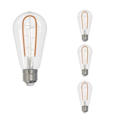 Bulbrite LED Curved Filament Pack of (4) 3 Watt Dimmable ST18 Light Bulbs with Clear Finish and Medium (E26) Base - Amber Light
