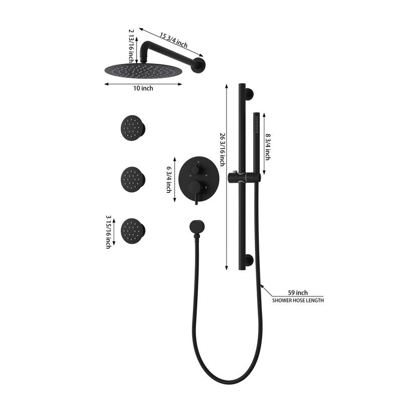 3-Function Shower System With 10" Ultra-Thin Round Shower Head,Body Jets And Hand Shower(Valve Included)