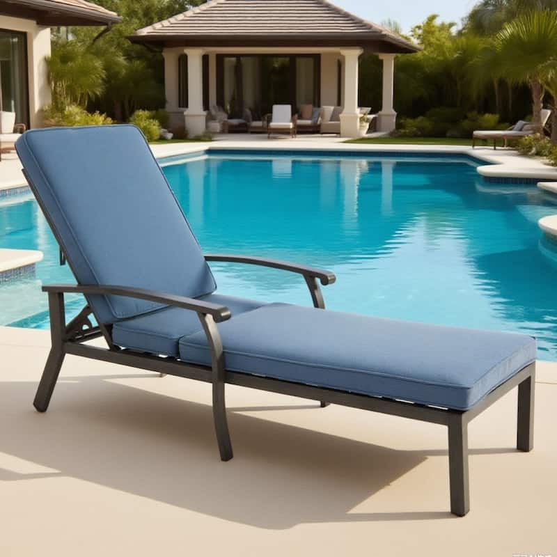 Outdoor Aluminum Cast Adjustable Chaise Lounge Chair with Wheels - Blue
