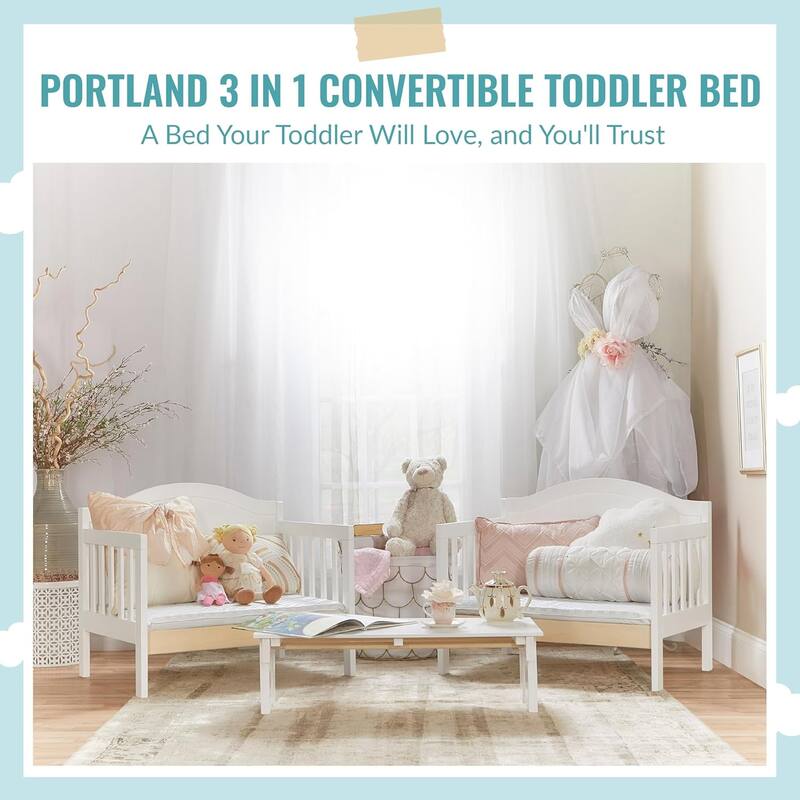Dream On Me Portland 3 In 1 Convertible Toddler Bed in White