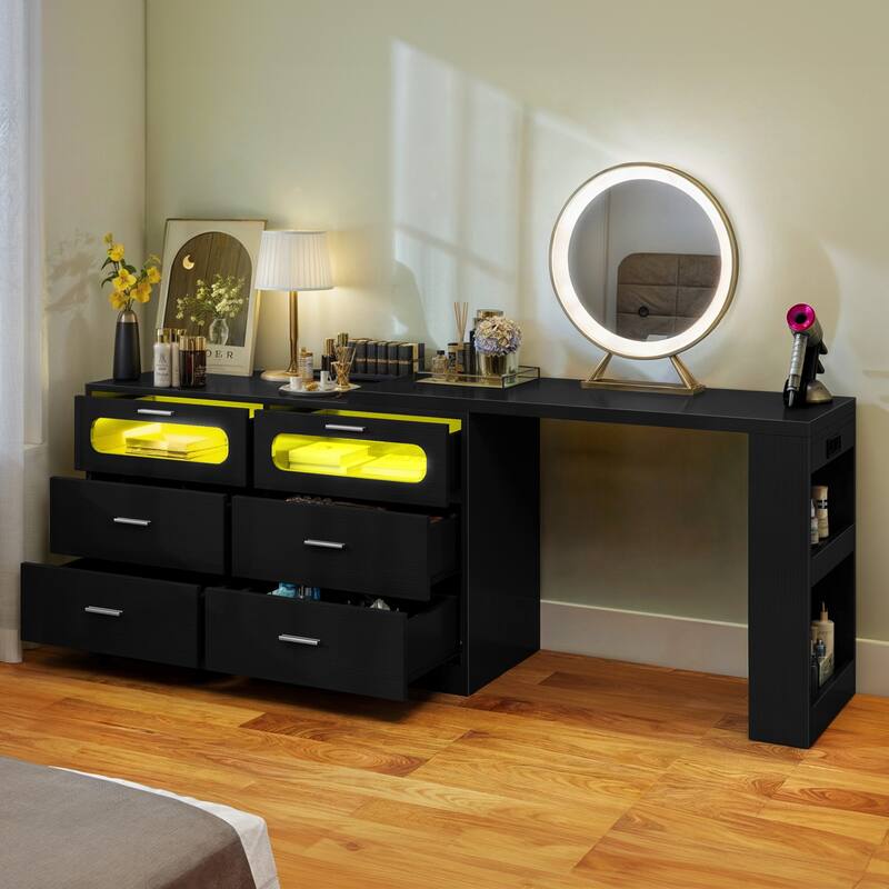 Moasis L-Shade Corner Rotating Dresser Desk With 6 Drawer And Charger Station