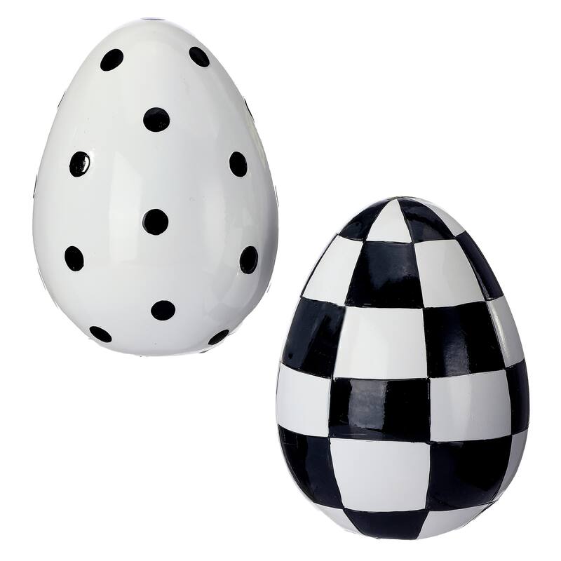 6" Resin Polka Dot And Check Easter Egg Set of 2