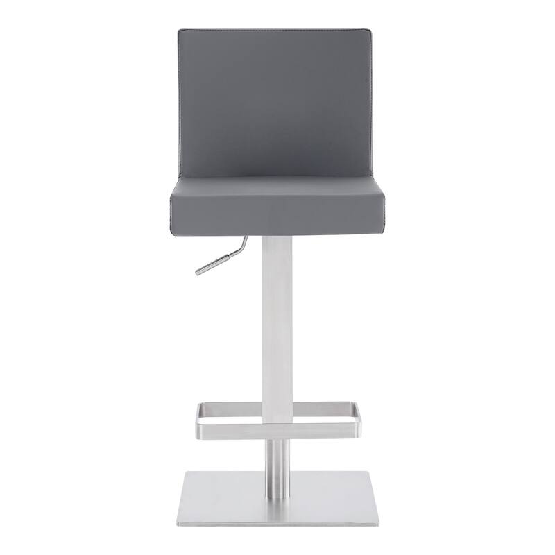 HomeRoots 24" Gray and Silver Faux Leather and Iron Adjustable Height Swivel Bar Chair