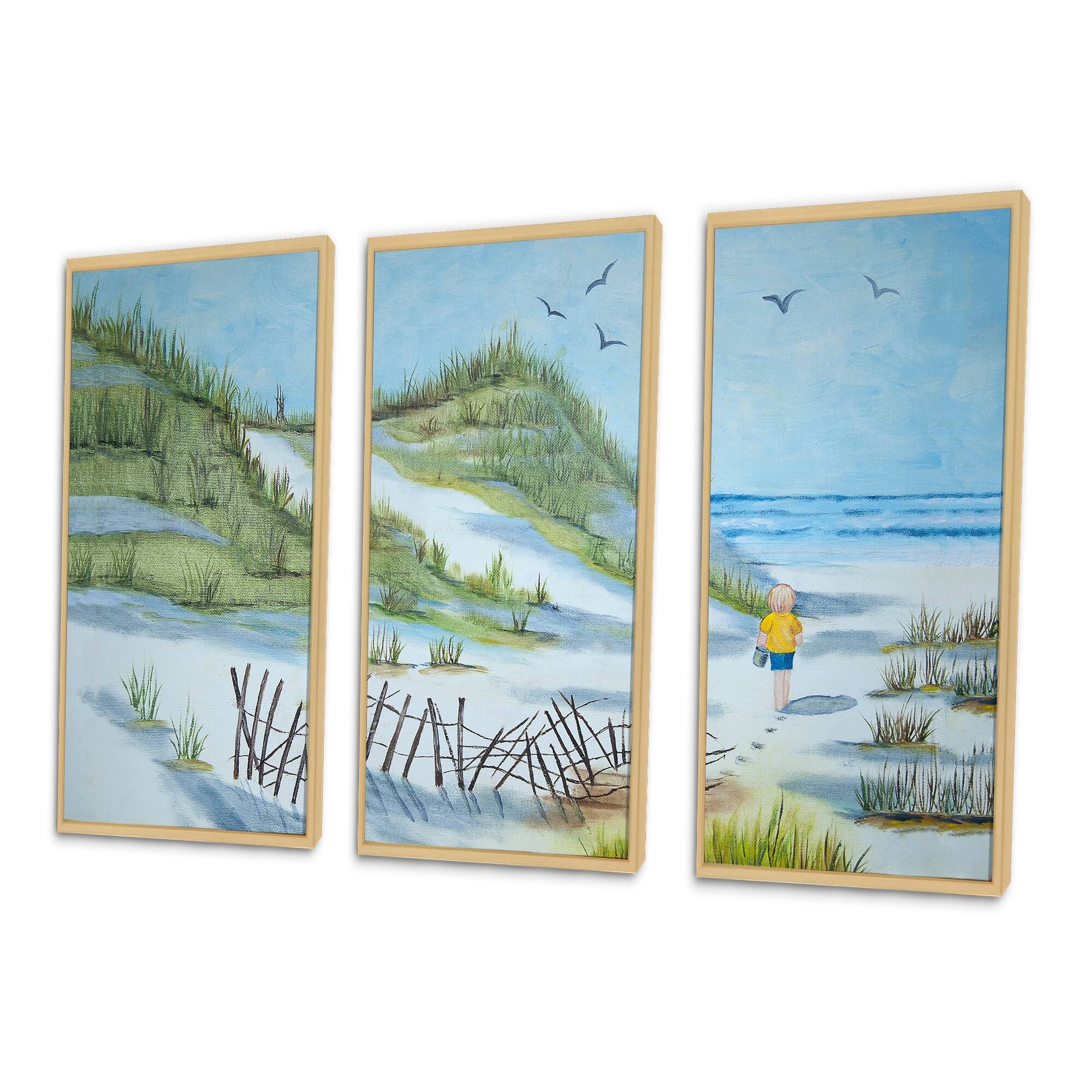 Designart "Child Walking The Beach" Nautical & Coastal Framed Art