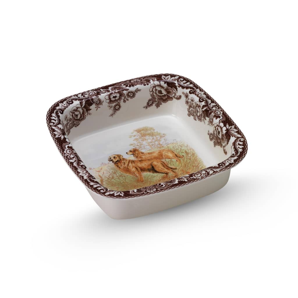 Spode Woodland Square Rim Dish Golden Retriever