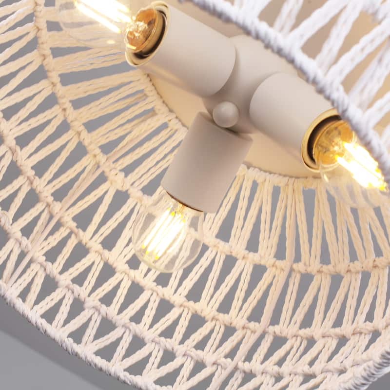 3-Light Rattan Semi Flush Mount Chandelier for Hallway Entryway Dining Room