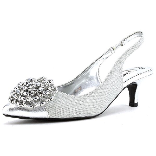 J. Renee Estee Women Pointed Toe Canvas Silver Slingback Heel