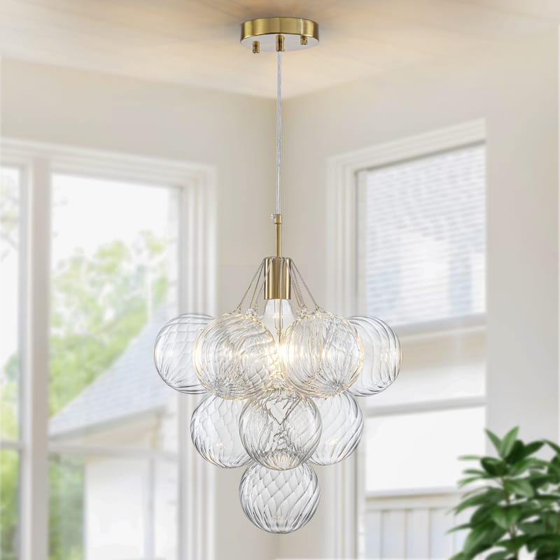 Starsky 1-Light 15in. Contemporary Clear Swirled Glass Bubble Cluster Chandelier