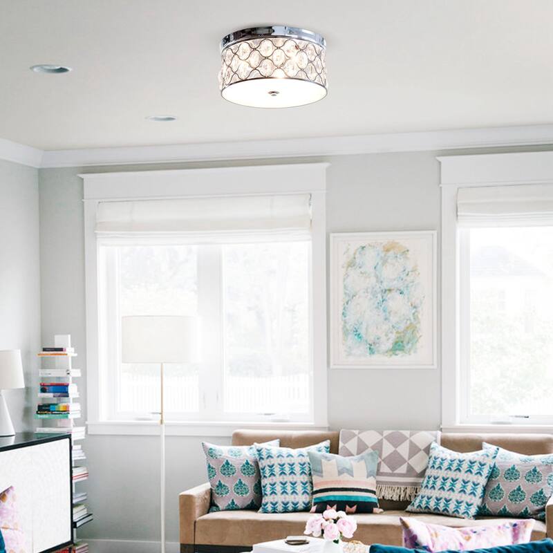 Glame 3-Light Chrome Low Profile Flush Mount Crystal Ceiling Light - 13.8-in W x 6.7-in H